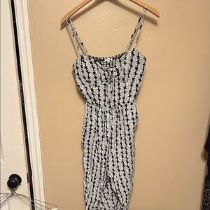 AUW Strapless Black and White Floral Jumpsuit